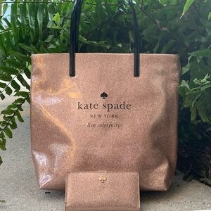Kate Spade Pink Mavis Glitter Tote & Wallet Set